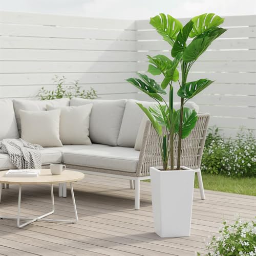 Artificial Monstera Plant, 4.5FT Tall Faux Tropical Palm Tree with 14'' White Tall Planter, Indoor Floor Plants for Living Room Home Office Decor - size: 4ft 6in