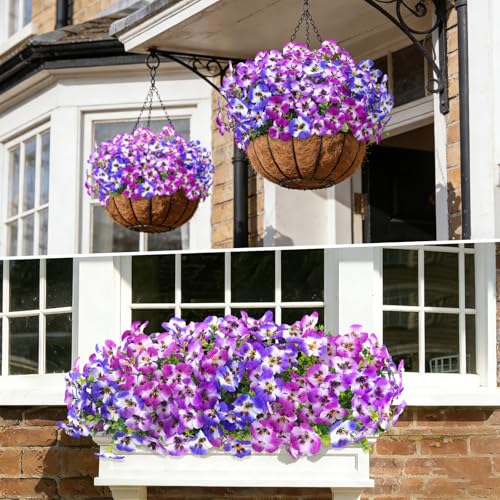 Artificial Pansies Flowers for Outdoor Faux Flower Spring Summer Decor, 12 Bundles Realistic Fake Silk Flowers Outside UV Resistant for Porch Patio Garden Home Yard Window Orchid Purple Lilac - color: Orchid Purple Lilac