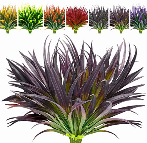 8 Pcs Outdoor Fake Plants UV Resistant Artificial Tall Grass Plants Faux Tropical Flowers Bushes Décor Fall Winter Summer Planters Patio Front Door Porch Plastic Greenery & Shrubs Decoration - color: Dark Purple Grass Plant, size: 8pcs