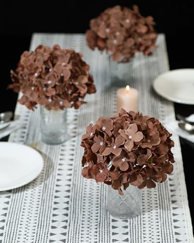 DuHouse Artificial Hydrangea Silk Flower Heads with Stem Fake Hydrangea Flowers for Wedding Home Garden Centerpiece Pack of 6(Mocha Brown) - color: Mocha Brown