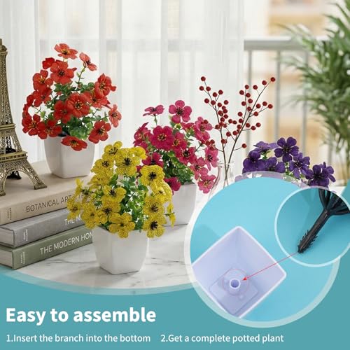 LOYWREE 4 Pack Small Artificial Daisy Flowers Fake Plants in White Pots, Mini Potted Floral Spring Decorations for Home Bathroom Shelves Office Desk Table Centerpiece Indoor Decor - color: Daisy-white Pot, size: White Pot