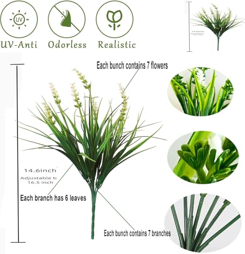 Artificial Faux Plants Flowers for Outdoor Decorations,Faux Plastic Fake Monkey Grass Greenery for Spring Summer UV Resistant Realistic Artificial Shrubs for Courtyard Window Garden(B-White, 12 PCS) - color: B-white