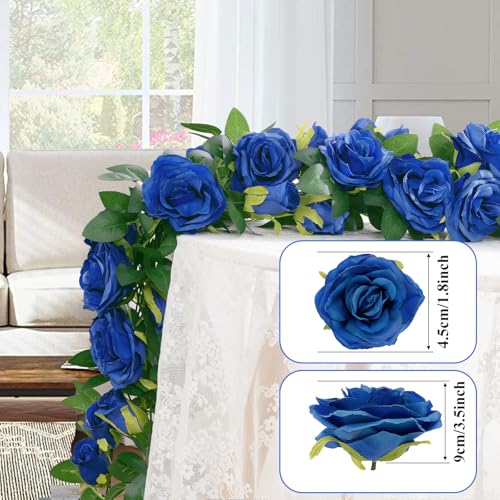 U'Artlines 3 Pack Artificial Royal Blue Rose Vines Floral Garlands Total 19.5 Ft Fake Vine Silk Flower Garland for Indoor Outdoor Home Wedding Arch Garden Wall Decoration - color: Royal Blue, size: Set of 3