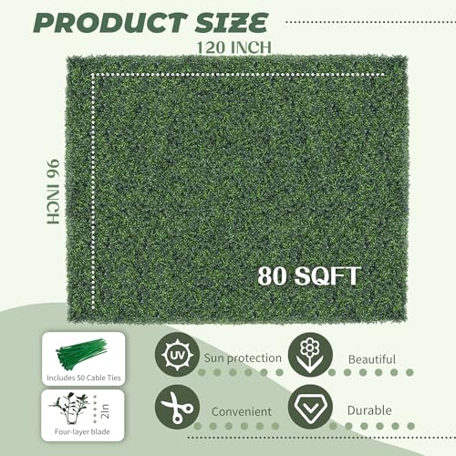 TTTM Artificial Boxwood Hedge Roll: 96"x120" UV-Resistant Faux Green Ivy Leaves Grass Wall Panel Fence for Indoor/Outdoor Privacy Screen, Wedding Backdrops, and Home Greenery Wall Decor. - size: 96"X120"