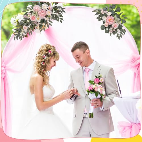 2 Pcs Wedding Arch Decorations - Reusable Artificial Hanging Flowers Floral Swag Greenery Garland for Wedding Welcome Sign Backdrop Bridal Ceremony Reception Backdrop Decoration(Green) - color: Pink+green