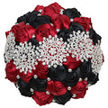 Dark Red and Black Bridal Wedding Bouquet with Luxury Bling Rhinestone Brooch Pearls Satin Rose Flower Bouquet for Bride Bridesmaid Quinceanera Bouquet Wedding 9.5in - color: ['Dark Red & Black'], size: Diameter: 9.5 inches