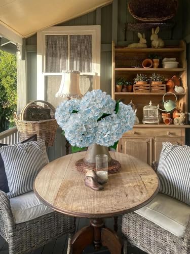 ZYTUYO 5 Pcs White & Light Blue Silk Hydrangeas Artificial Flower Boho Dried Touch 20'' Faux Hydrangeas for Indoor Home Decor Kitchen Living Room Outdoor Porch Wedding Flower Arrangement - color: White & Light Blue