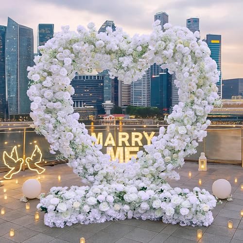 5D Rose Heart-Shaped Arch Artificial Luxury‌ Flower Arch for Marriage Proposal Wedding Party Outdoor Decor (White with Stand) - color: White with Stand