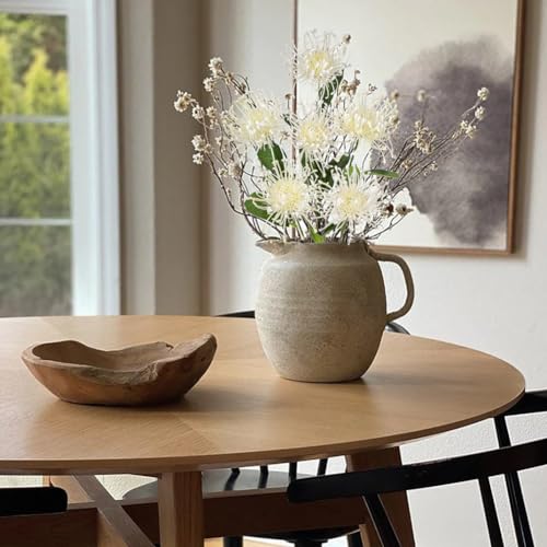 Hollyone 33" Cream White Artificial Mums Flowers Chrysanthemum Flowers 2Pcs Spider Mum Flower Arrangement Faux Pincushion Flower with 3 Heads Long Stem for Centerpiece Bouquet Home Decor - color: Cream White