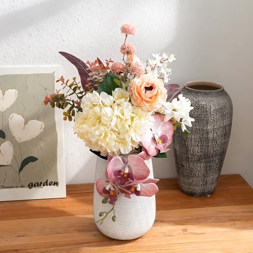 17-inch Artificial Fake Flowers Silk Flower Arrangements Faux Bouquets Composed of Hydrangea, phalaenopsis, Lotus, Double-Headed Roses, Dandelions, Jasmine, Small Fennel Branches. - color: Pink Orchid Dream