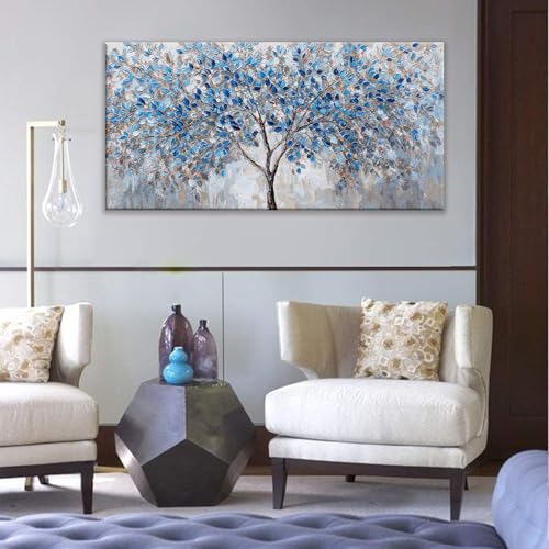 Canvas Wall Art Prints Decor Blue White Tree Leaves Wall Art For Living Room Ready To Hang Canvas Prints Wall Decor For Kitchen Bedroom Office 24x48 Inch - color: White Blue, size: 48"L x 24"W