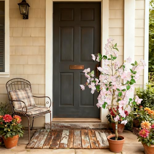 momoplant Artificial Cherry Blossom Tree 4.2FT Lifelike Silk Faux Tree Decorative Plant in Pot for Indoor Outdoor (Pink) - color: Pink