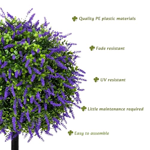 Bdor 25" Artificial Lavender Topiary Ball Trees with Ground Stake, Faux Potted Plants Purple Lavender Set of 2, Outdoor Fake Flower Bushes, UV Resistant for Home Lawn and Front Porch Garden Decor - style: Lavender