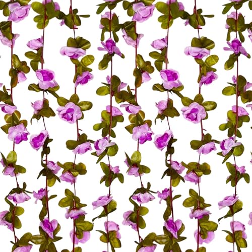 8Pcs 63Ft Light Purple Rose Garland, Fake Flower Vines, Artificial Vine Flowers, Rose Hanging Garland for Party Wedding, Garden, Room Table, Christmas, Backdrop Wall Arch Decor - color: Light Purple, size: 8Pcs-63Ft