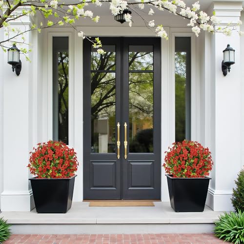 24" Artificial Potted Plants Outdoor Set of 2, UV Resistant Faux Red Daisy Mums Flowers with Eucalyptus, Decorative Plants in Pots for Front Porch, Patio & Entryway - color: Red, size: 24in Daisy Eucalyptus