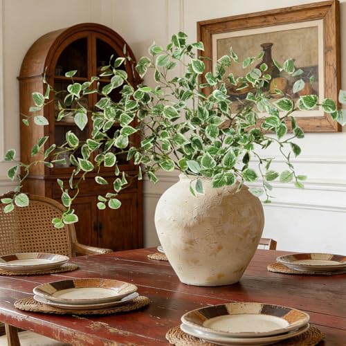 Artificial Greenery Leaves 6PCS 32.7'' Realistic Faux Greenery Stems for Vase Fake Eucalyptus Leaves Long Stem Faux Branches for Vase Greenery for Centerpieces Home Decoration Farmhouse Aesthetic - color: White