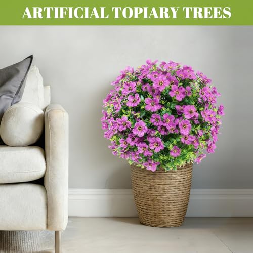 24''Artificial Flowers for Outdoors,2 Pack Topiary Ball Trees Fake Outdoor Plants with Ground Spike,UV Resistant Faux Shrubs for Garden,Porch,Front,Patio,Violet - color: Purple Violet