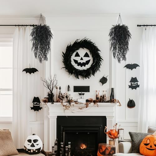 SJL Black Hanging Flowers Fake Hanging Plants Artificial Greenery Outdoor Flowers UV Resistant Fake Lavender Plant Plastic Flower Faux Vine for Garden Porch Gothic Halloween Decorations (Black) - color: Black Laven
