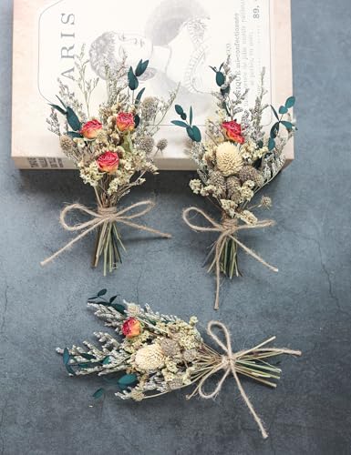 xin's convey Mini Dried Flower Bouquet (Pack of 6), Rose Bouquets, Party Favours, Bohemian Plate Decoration, Birthday Cake Dried Flower Gift Box Companion, Photography Props (Rose) - color: Rose