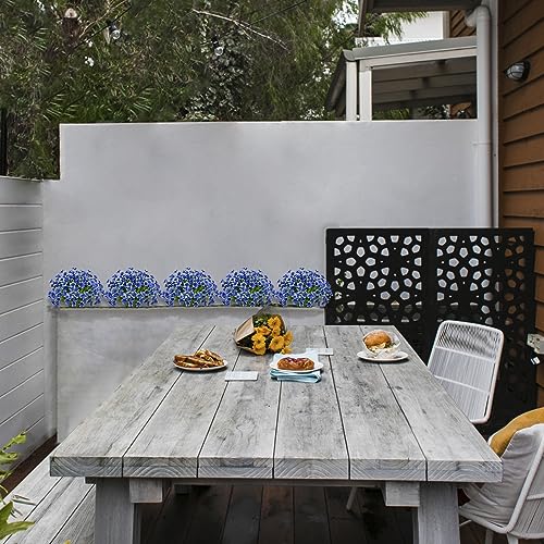 LikSoor 21 Bundles Artificial Outdoor UV Resistant Flowers No Fade Fake Outside Flowers Plastic Greenery Faux Shrubs Garden Porch Window Box Home Decoration(Blue) - color: Blue
