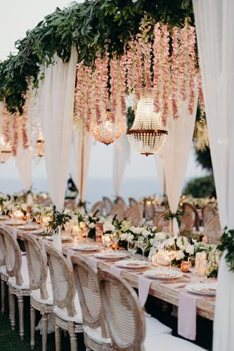 IPOPU Champagne Wisteria Hanging Flowers Garland 6.4FT Wisteria Garland Hanging Flowers for Decoration for Wedding Arch, Backdrop, Garden Party Decor, 3 PCS (Champagne) - color: Champagne
