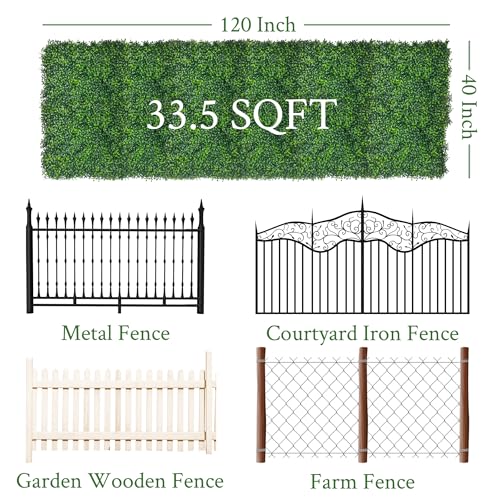 Artificial Ivy Privacy Fence Screen: 120"x 40" (33.5 SQFT) UV-Anti Faux Boxwood Roll Grass Wall Panels for Patio Balcony Privacy, Garden, Backyard Greenery Wall Backdrop Decor - size: 40"x120" (33.5 SQFT)