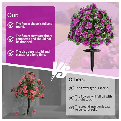 Artificial Flowers for Outdoors, Faux Outdoor Plants Fake Plants Topiary Balls Artificial Outdoor Set of 2 with Ground Spike for Home Front Porch Patio Garden Decor (Rose Purple) - color: Rose Purple