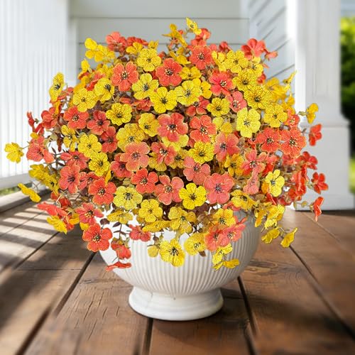 Artificial Flowers for Outdoor Indoor Decoration, Faux Flower Daisy with Eucalyptus Leaves Fake Plants Dried Flower Greenery Boxwood Porch Patio, 12 Bundles (Orange Yellow Fall) - color: Orange Yellow Fall