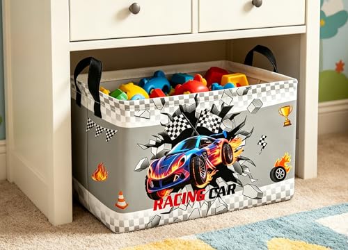 Essme Rectangular Kids Baskets,Car Storage Box,Cute Basket for Kids with Handles for Room Decor, Book Bins,Shelf Basket.(Blue Car) - color: Blue Car
