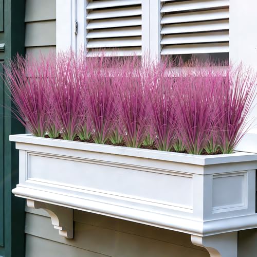 24 Bundles Artificial Grass Plants Outdoor Tall Faux Shrubs Greenery Stems Fake Onion Grasses Wheat UV Resistant for Outside Garden Indoor Office Home Decor（Pink） - color: Pink, size: 24Pcs