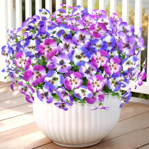Artificial Pansies Flowers for Outdoor Faux Flower Spring Summer Decor, 12 Bundles Realistic Fake Silk Flowers Outside UV Resistant for Porch Patio Garden Home Yard Window Orchid Purple Lilac - color: Orchid Purple Lilac