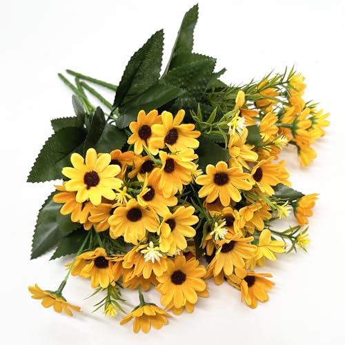 Artificial Daisy Flowers, Fake Silk Flower Marguerite Daisies Realistic Wildflowers Bouquet Greenery Shrubs for Indoor Outdoor Decor Home Garden Window DIY Planter Wedding Decoration Yellow 4 Pack - color: Daisy - Yellow 4 Pack