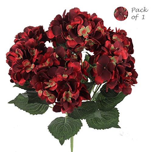 Larksilk Hydrangea Artificial Flowers - Faux Hydrangea Flowers - Home Decor, Easter Decorations, Spring Decor - Floral Centerpieces for Tables - 20" Floral Stems, Burgundy, 1 Piece | Faux hydrangea flowers and fake hydrangeas, real-touch silk; UV-resistan