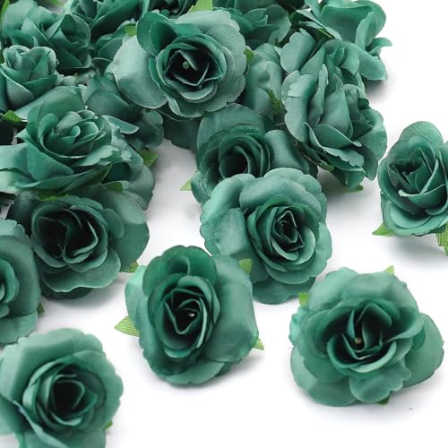 100 Pcs Mini Green Roses Artificial Flowers Bulk, 1.9" Small Silk Fake Roses Flower Heads for Decoration, Wedding Centerpieces Bridal Shower Party Home Decor,DIY Crafts (Green) - color: Green