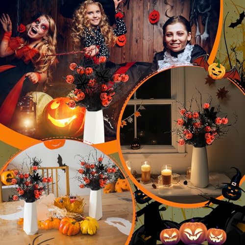 Thiccywoov 12 Pcs Halloween Floral Picks, 22" Artificial Halloween Flowers Pumpkin Flower Arrangements Spooky Gothic Pumpkin Decor for Vase Table Centerpieces DIY Haunted House Party Indoor Outdoor