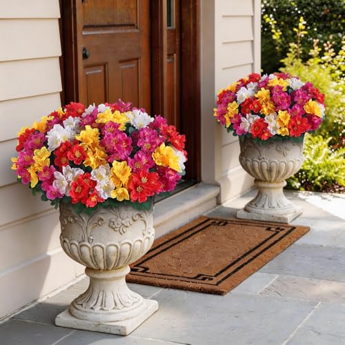 Juxdp 8 Bundles Artificial Camellia, Fake Silk Bouquet Flowers(Mixed Color) | Full＆Vibrant, Fade-resistant, UV-resistant＆Waterproof, for Front Door/Garden/Farmhouse/Outdoor/Home/Spring/Summer Decor - color: Mixed Color