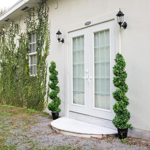 Nearly Natural 5ft. UV Resistant Boxwood Spiral Topiary Artificial Tree in Decorative Planter (Indoor/Outdoor)