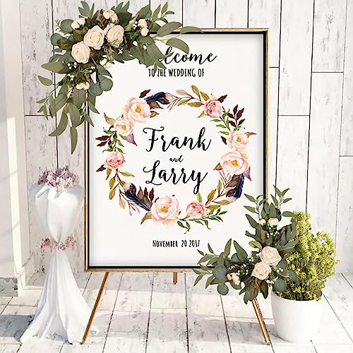 GOLDY&WENDY Elegant White Rose Outdoor Wedding Decor Flower Swag Artificial Silk Wedding Party Reception Entrance Welcome Sign Decor Set of 2 - color: D1-white Rose