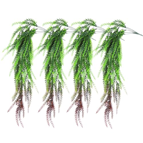 RECUTMS 4 Pack Artificial Hanging Plants Fake Hanging Ferns Plants UV Resistant Artificial Fake Ivy Vines Greenery for Outdoor Wall House Room Garden Wedding Party Holiday Indoor Decor - color: Red Ferns