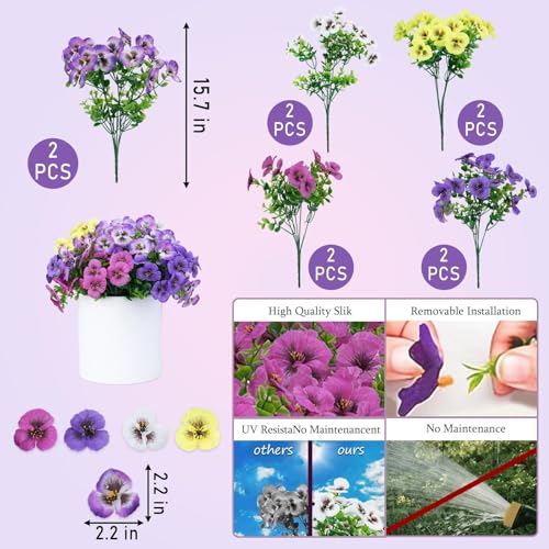 10 Pack Artificial Orchid Stems,5 Colors 2 Each Outdoor Fake Flowers UV Resistant, Spring Front Porch Decor,Wedding Outside Party Table Centerpieces Decoration(Purple1, Rose, White, Yellow,purple2) - color: Mix Flower-10