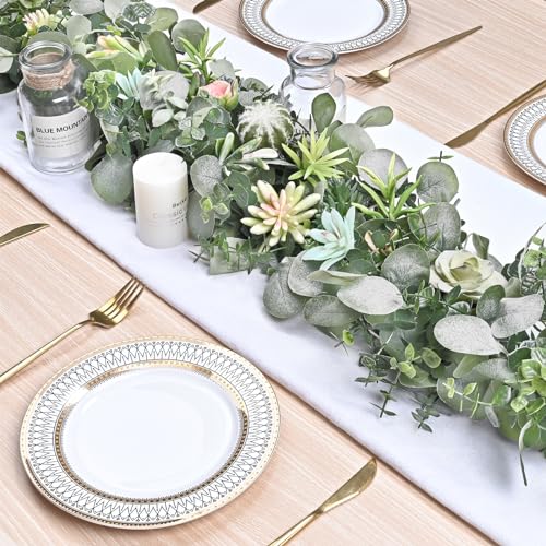 Dolicer 2 Packs 6FT Artificial Eucalyptus Garland, Faux Greenery Garland Hanging Fake Silver Dollar Eucalyptus Leaves Vines for Wedding Backdrop Arch Table Wall Party Home Decor - color: Grey Green, size: 2 Packs