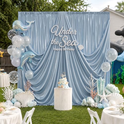 10ftx10ft Dusty Blue Sequin Backdrop Curtain for Parties, Wrinkle Free Thick Glitter Sparkle Photo Backdrop Drapes 2 Panels 5x10FT Shimmer Back Drop Cloth for Wedding Birthday Photography Background - color: Dusty Blue, size: 5'W×10'H _2 Panels