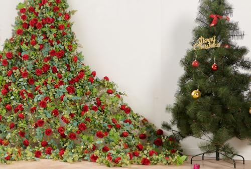 PONKING Flower Garland Artificial Rose Vine Flowers Hanging Fake Roses Vines for Wedding Birthday Party Valentines Christmas Room Wall Arch Decor, 2 Red Floral Garland Decorations, High Realistic - color: High Realistic Flower Red Vines 5.4ft