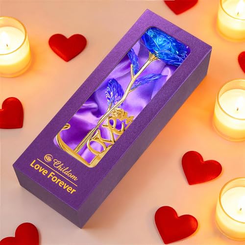 Childom Mothers Day Rose Gifts for Mom,Birthday Gifts for Women,Mothers Day Flowers Gifts for Mom from Daughter Son,Blue Artificial Flower Gift with Love Stand for Wife,Grandma,Daughter,Anniversary - color: Colorful Blue With Love Stand