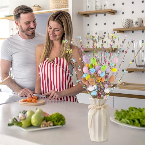 Draupnir 48PCS Artificial Easter Spray Vine, Pastel Easter Eggs and Berries, Easter Egg Twig Branches, Easter Egg Branches for Easter Home Decoration and Flower Arrangement