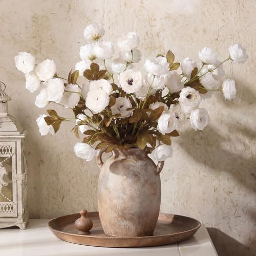 Zeyune 8 Stems Faux Peony Artificial Flowers, 28 Inch Long Stem Fake Silk Peonies, Vintage Creamy White Floral Branches with 6 Heads for Wedding Centerpiece, Tall Vase, Home Decor