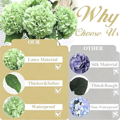 Nubry 22.5In Green Hydrangea Artificial Flowers, 4Pcs Latex Faux Real Touch Large Hydrangea Flowers with Long Stems & Leaves for Home Office Decor Wedding Party Arrangements(Light Green) - color: Light Green, size: 4 Pcs