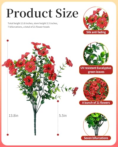 Artificial Flowers for Outdoor Decor, 16 Pack UV-Resistant Fake Red Silk Daisy Flowers, Perfect for Spring & Summer Decorating – Front Porch, Patio, Window Boxes, and Potted Plants - color: Red