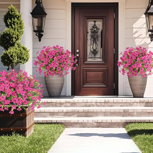 20 Bundles Artificial Flowers for Outdoors Decoration Fake Silk Flowers UV Resistant Faux Plants Artificial Daisy Eucalyptus for Spring Summer Garden Yard Porch Window Home Decor, Fuchsia - color: Fuchsia