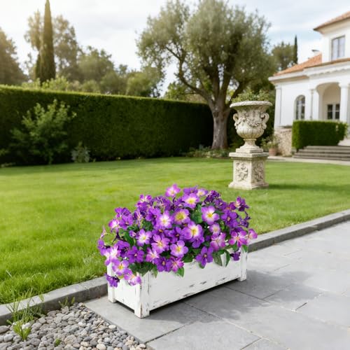 Fake Artificial Flowers for Outdoors 6 PCS Azalea Bouquet Silk Flowers for Outside UV Resistant Faux Flowers Plants for Outdoor Planters Realistic Spring Home Front Door Patio Garden Porch Decor - color: Mt Azalea B-purple2 Purple3
